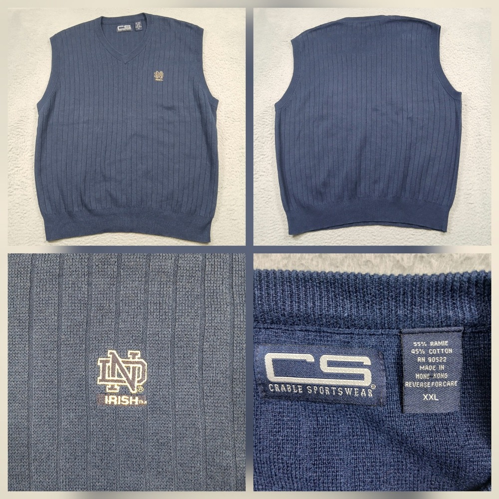 Notre Dame Fighting Irish Sweater Vest Mens XXL Blue Ribbed Crable Sportswear